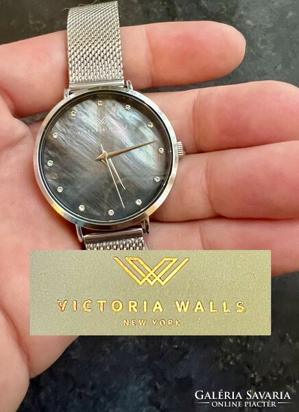 Victoria walls — new york women's wristwatch Amanda decorated with crystals, greenish-gray dark mother-of-pearl