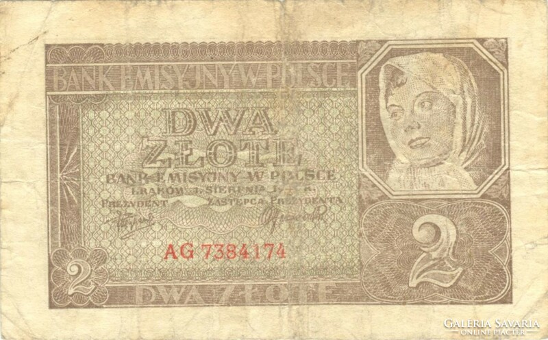 2 zloty zlotych zlote 1941 Lengyelország 2.