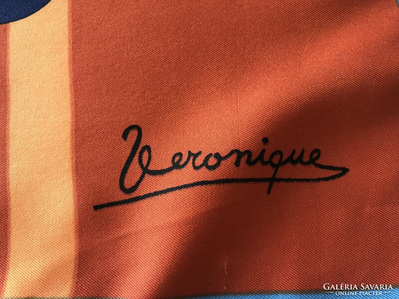 Vintage francia kendő, Veronique márka, 77 x 77 cm
