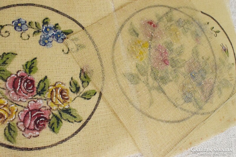 Gobelin pattern pre-painted congre, rose pattern 4 pcs. 14.5 cm + tapestry picture 19.5 x 14 cm