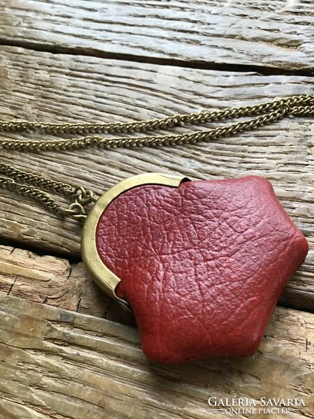 Old faux leather mini wallet with pendant necklace