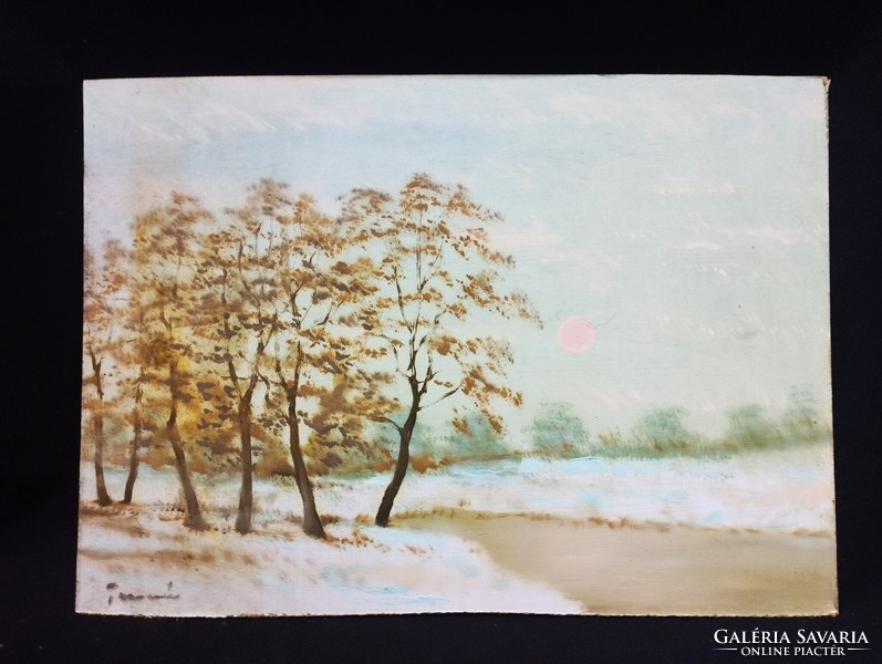 Miklós Turcsán: winter sunshine, oil, wood fiber 38 x 53 cm