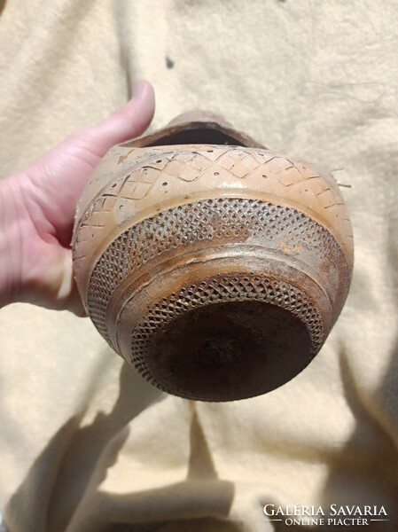 Ceramic/tile wall vase/vase, folk object, with scratched decoration