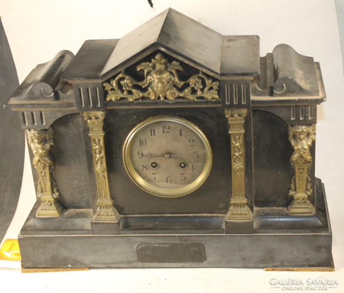 Antique empire marble mantel clock with copper sculptures 492
