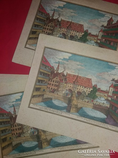 Antik német színezett rézkarcok NÜRNBERG gyűjteménye 10 darab egyben a képek szerint
