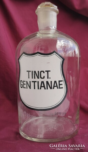 Nagyméretű, antik patika üveg. TINCT. GENTIANAE (sárga tárnics). Hibátlan!