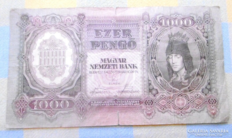 Banknote 1000 pengő 1943 Szálasi rare t1-2