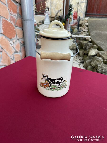 2 literes bocis tehenes zománcos zománcozott tejeskanna kanna nosztalgia darab paraszti dekoráció