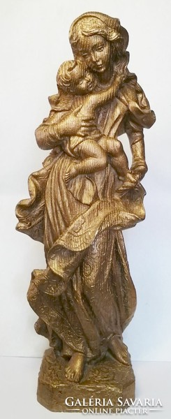 Arany Madonna a gyermekével. Rusztikus felületű zsírkőszobor