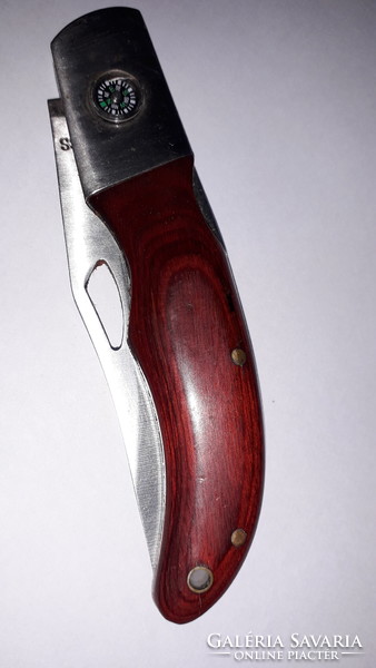 Steel blade with wooden handle, metal overlay + safety lock + compass knife pocket knife 19cm-9cm blade as shown in pictures