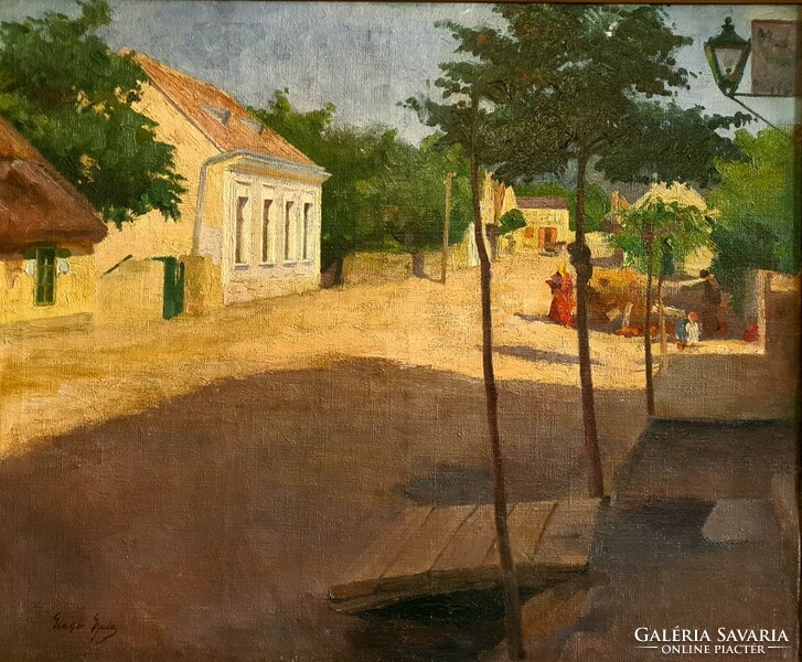 Gyula Glatter (1886 - 1927): sunny street (Szolnok?)