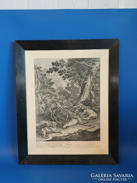 Hunting scene lithograph der sommer/ the summer j.E. After the etching by Ridinger