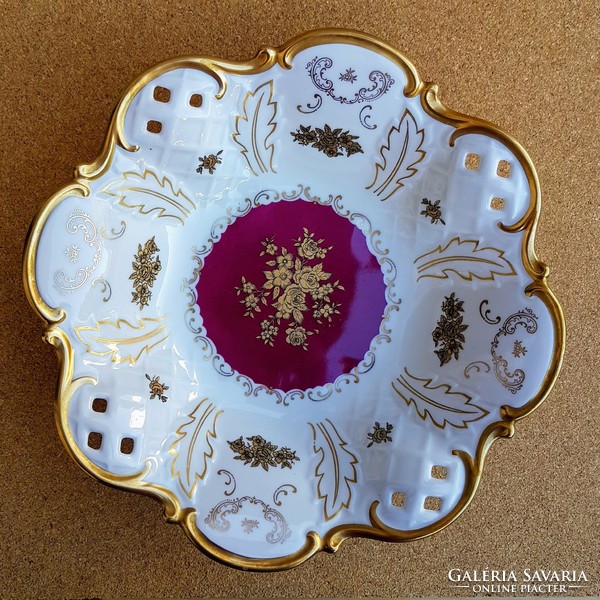 Reichenbach German openwork porcelain centerpiece, offering, decorative bowl with base