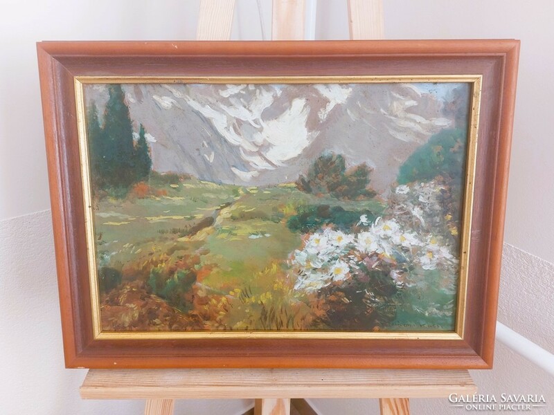 (K) signed landscape painting with frame 55x41 cm