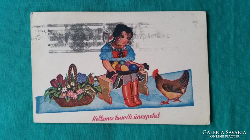 Old Easter postcard, Hungarian costume, used