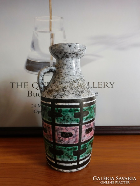 Strehla retro ceramic vase with geometric pattern 18 cm - mid century