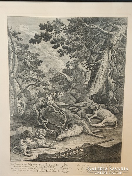 Hunting scene lithograph der sommer/ the summer j.E. After the etching by Ridinger