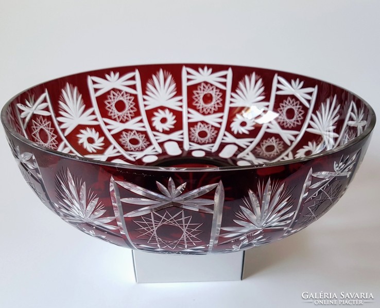Burgundy engraved crystal bowl