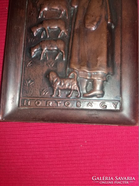 Old picture gallery industrial artist copper small wall picture / plaque hortobágy 15 x 8 cm according to the pictures