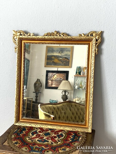 Painted carved antique gold framed wall mirror 68 x 75 cm