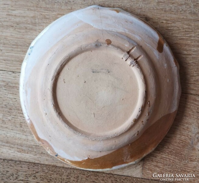 Mázas népi kerámia tányér 15,5 cm