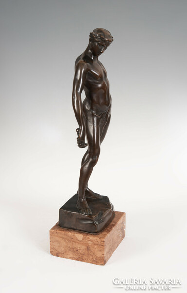 Goldscheider bronze male statue with marble pedestal ﻿﻿﻿﻿