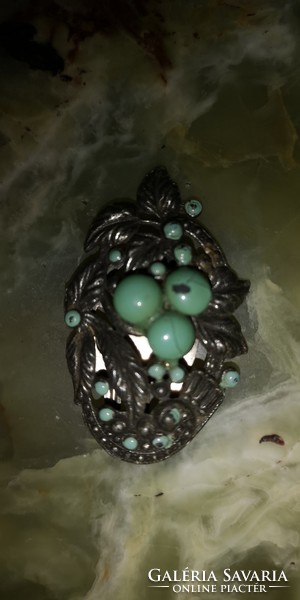 Antique silver brooch with turquoise decoration