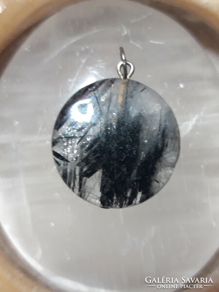 Round, polished rutile - quartz pendant