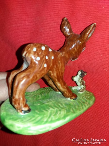 Antik magyar kerámia figura Izsépy Margit : Bambi kisnyúllal 11 X 15 cm