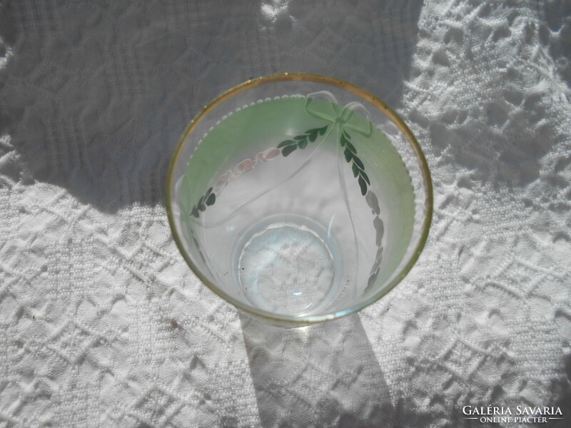 Kézi zománc  festett antik üveg pohár