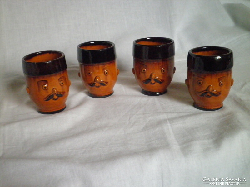 Set of 4 glazed ceramic mustache glasses