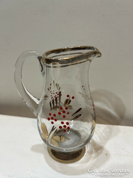 Üveg kiöntő, kézzel festett, vintage, 14 x 8 cm-es. 4500