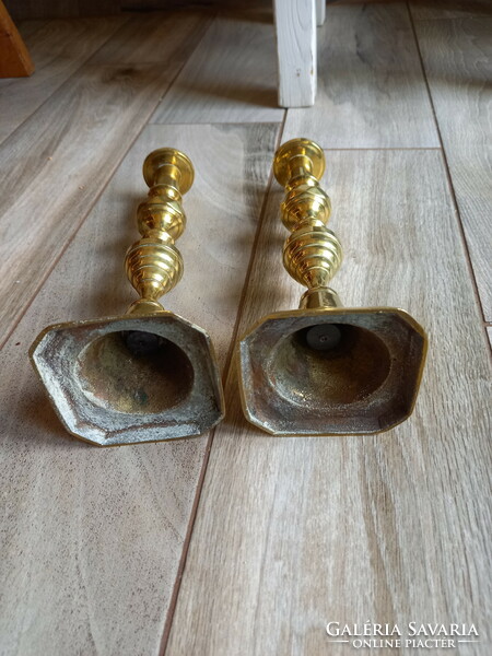 Beautiful pair of antique copper candle holders (24.7 cm)