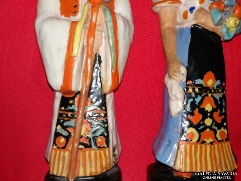Antik Szécsi Jolán Matyó festett kerámia pár nagy méretű RITKA figurák 30 cm /db EGYBE képek szerint