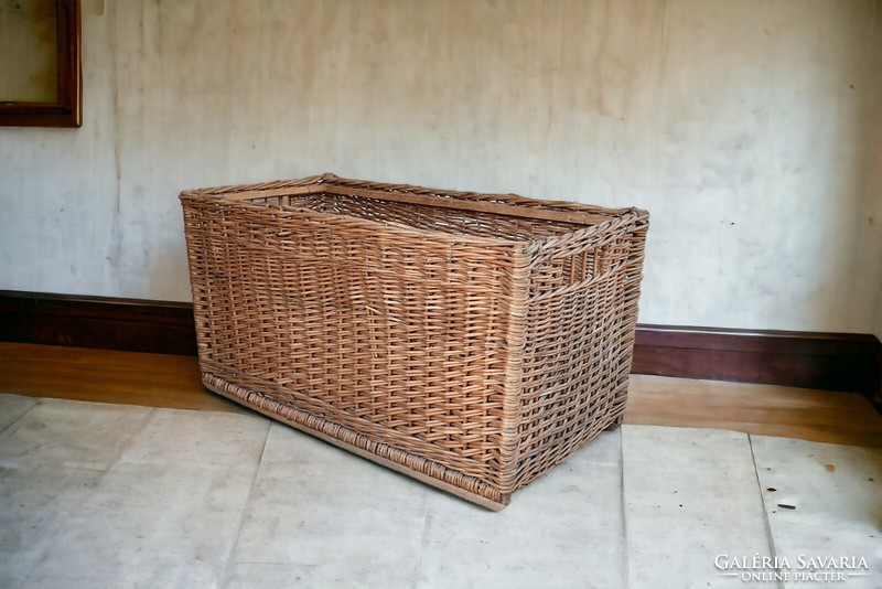Vintage large reinforced cane basket storage