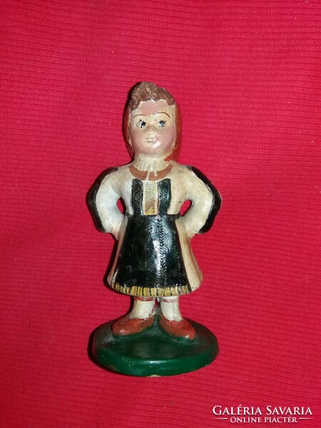 Antique marked Hungarian ceramic figurine Hummel-type folk costume woman in a dance pose 11 x 5 cm
