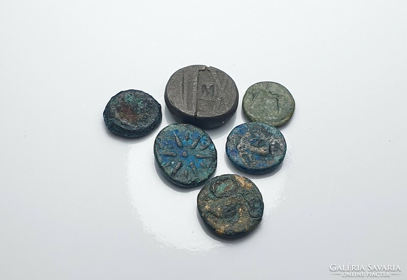 Ancient states 6-piece, small-diameter contemporary bronze coin.