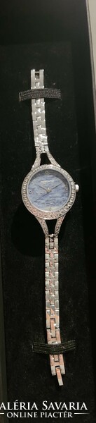 Pierre chaubert white topaz/ blue jade jewelry watch decorated with real precious stones - new