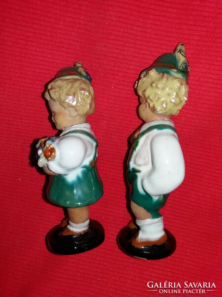 Antique marked Szécs jolán ceramic figure pair children in Tyrolean costume together 12 x 4 cm 1.