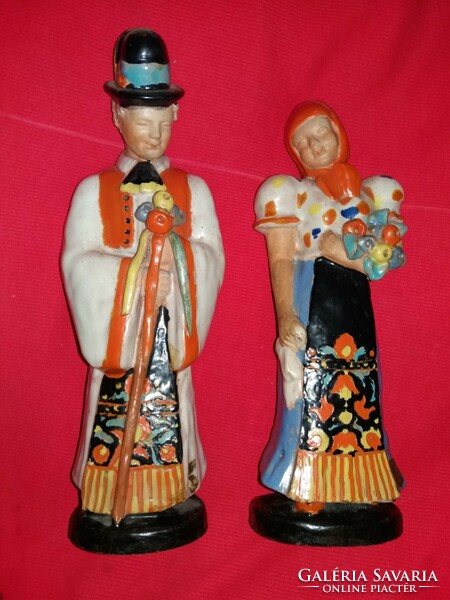 Antique Jolán Matyó Szécsi painted ceramic pair of large rare figurines 30 cm/piece as shown in pictures