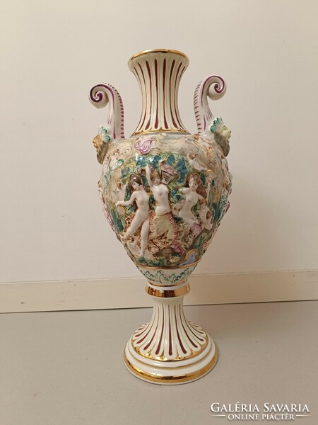 Antique capodimonte capo di monte richly gilded porcelain large vase with two handles 222 8421