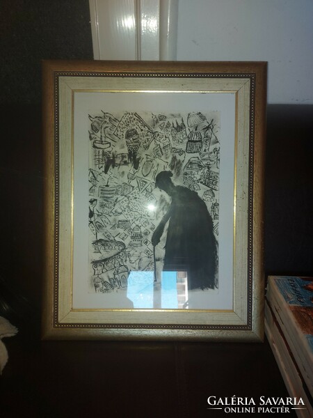 Hungarian ink drawing, 30x40 cm, famous criminal, already in a nice frame!
