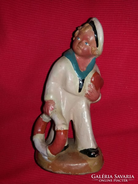Antique Szécs jolán ceramic figurine Mokány sailor lad with life belt 14 x 5 cm