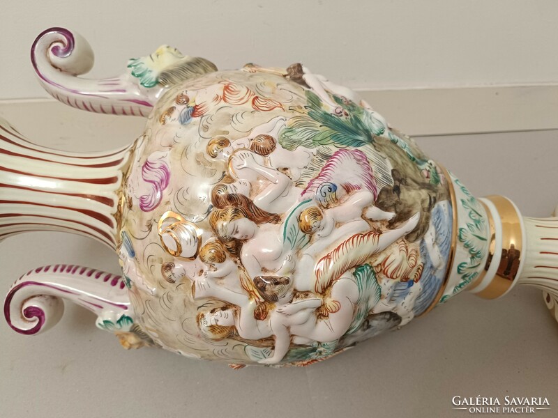 Antik capodimonte Capo di monte dúsan aranyozott sokalakos porcelán kétfüles nagy váza 222 8421