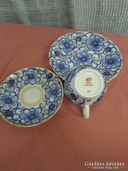 Lomonosov porcelán reggeliző gyűjtemény, kézzel festett csésze, hibátlan, vitrin állapot