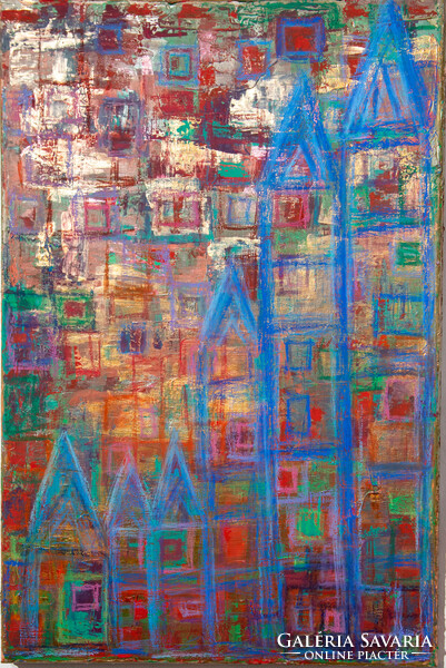 Blue houses 60x40 abstract unique image