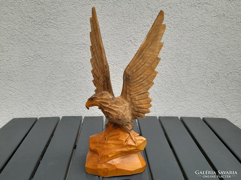 Large hand carved wooden eagle statue
