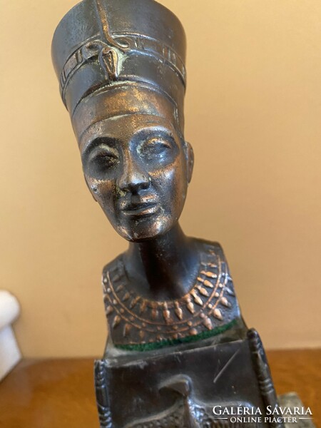 Nefertiti bust in copper alloy with marble base