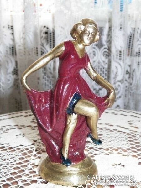Statue of ballerina dancer woman in solid copper v.Bronz painted dress