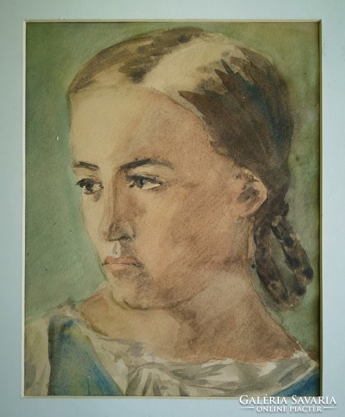 Leány portré. 1940-es évek, akvarell.